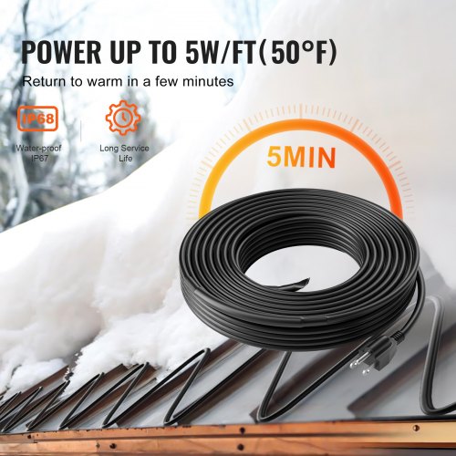 SelfRegulating Pipe Heating Cable 50FT 5WFT Heat Tape for Pipes Roof