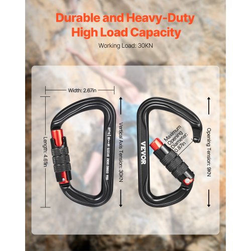 Auto Locking Carabiner Clips 3 PCS Heavy Duty Caribiner Professional 30 KN