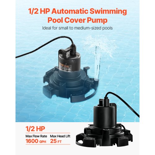Automatic Pool Cover Pump 12 HP 1600 GPH 120V Submersible Swimming Pool