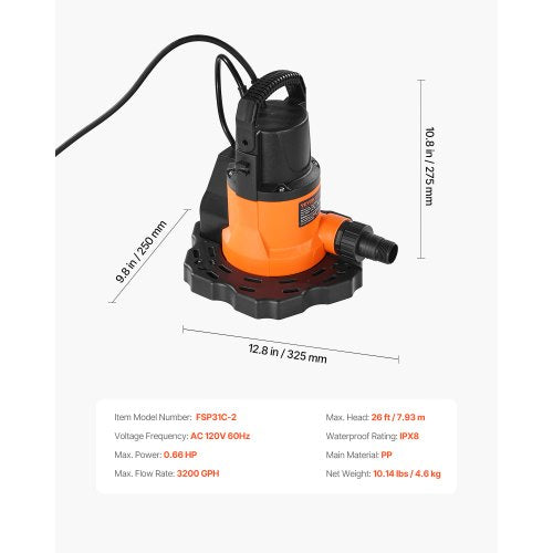 Automatic Pool Cover Pump 066 HP 3200 GPH 120V Submersible Swimming Pool