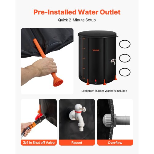 Collapsible Rain Barrel 53 Gallon Portable Rain Water Collection Barrel