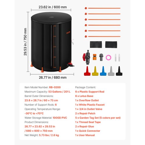 Collapsible Rain Barrel 53 Gallon Portable Rain Water Collection Barrel