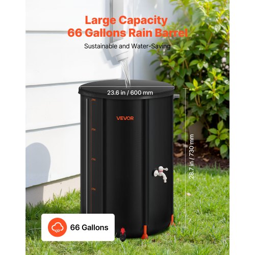 Collapsible Rain Barrel 66 Gallon Portable Rain Water Collection Barrel