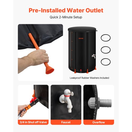 Collapsible Rain Barrel 66 Gallon Portable Rain Water Collection Barrel