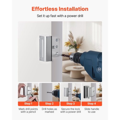 Door Reinforcement Lock 2 Pack Home Security Door Lock with 3 Inch Stop