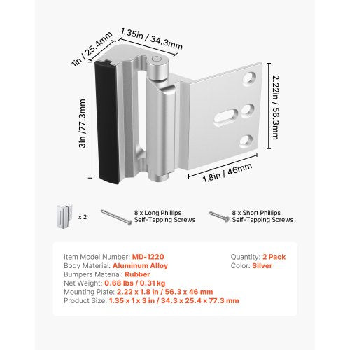 Door Reinforcement Lock 2 Pack Home Security Door Lock with 3 Inch Stop