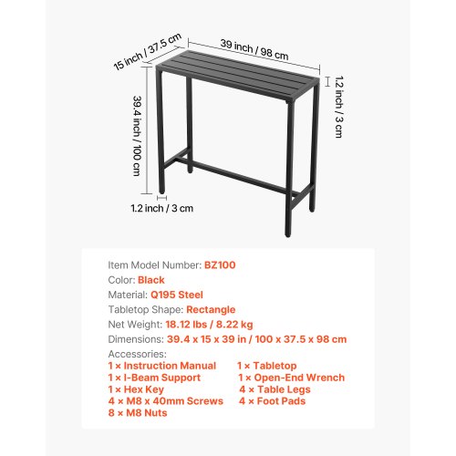 Outdoor Bar Table 394 x 15 in Patio Bar Table Waterproof Top Sturdy