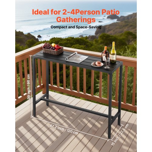 Outdoor Bar Table 47 x 15 in Patio Bar Table Waterproof Top Sturdy Metal