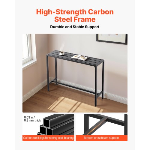 Outdoor Bar Table 47 x 15 in Patio Bar Table Waterproof Top Sturdy Metal