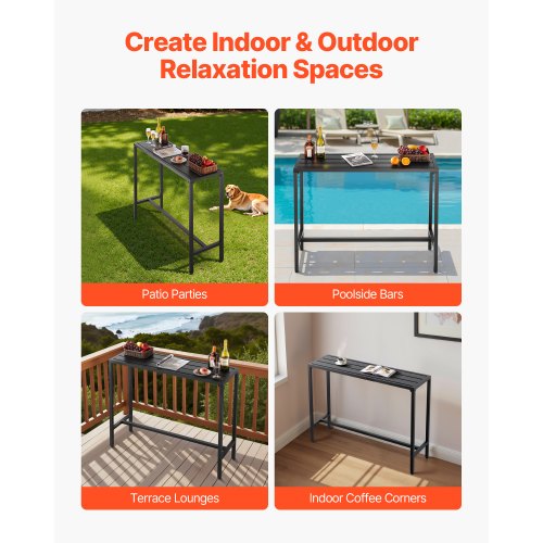 Outdoor Bar Table 47 x 15 in Patio Bar Table Waterproof Top Sturdy Metal