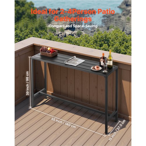 Outdoor Bar Table 55 x 15 in Patio Bar Table Waterproof Top Sturdy Metal