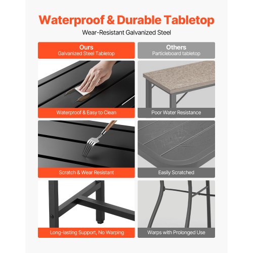Outdoor Bar Table 55 x 15 in Patio Bar Table Waterproof Top Sturdy Metal