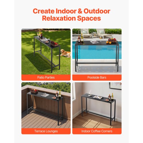 Outdoor Bar Table 55 x 15 in Patio Bar Table Waterproof Top Sturdy Metal
