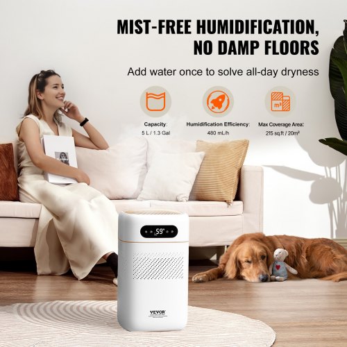 Evaporative Humidifier for Whole House up to 215 sqft 480 mlh Smart Cool