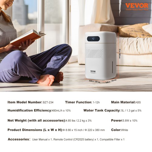 Evaporative Humidifier for Whole House up to 215 sqft 480 mlh Smart Cool