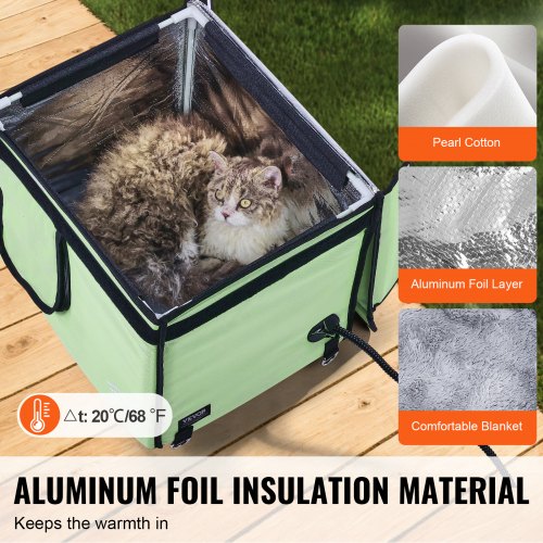 Elevated Heated Cat House Cuboid Kitty Shelter with Adjustable Temperature
