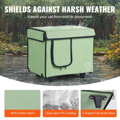Elevated Heated Cat House Cuboid Kitty Shelter with Adjustable Temperature
