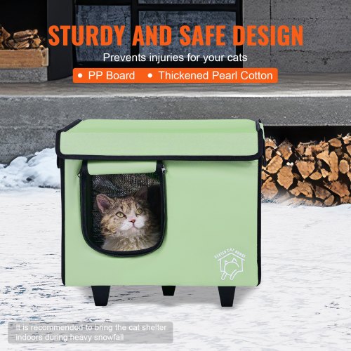 Elevated Heated Cat House Cuboid Kitty Shelter with Adjustable Temperature