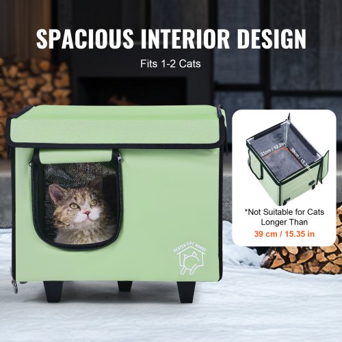 Elevated Heated Cat House Cuboid Kitty Shelter with Adjustable Temperature