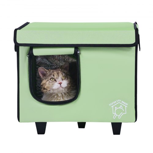Elevated Heated Cat House Cuboid Kitty Shelter with Adjustable Temperature