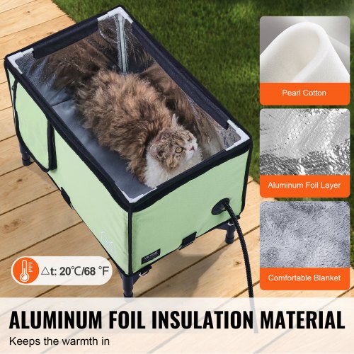 Elevated Heated Cat House Cuboid Kitty Shelter with Adjustable Temperature
