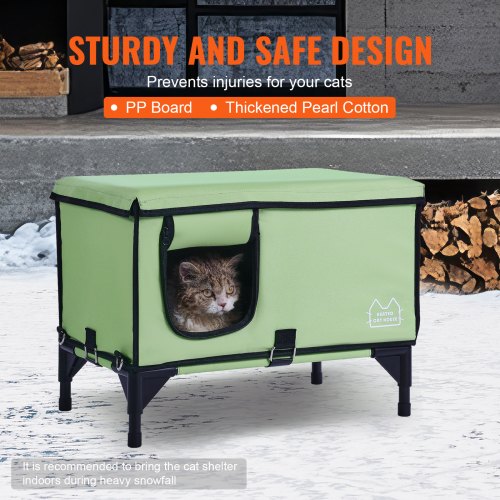Elevated Heated Cat House Cuboid Kitty Shelter with Adjustable Temperature