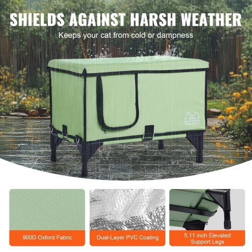 Elevated Heated Cat House Cuboid Kitty Shelter with Adjustable Temperature