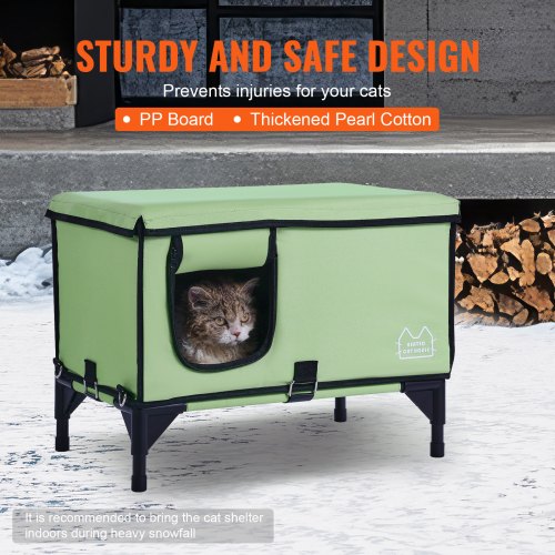 Elevated Heated Cat House Cuboid Kitty Shelter with Adjustable Temperature
