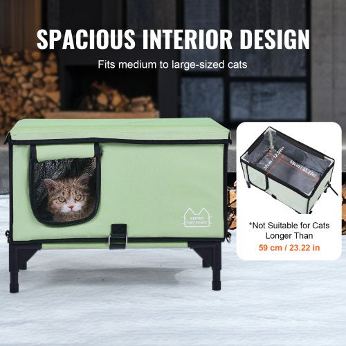 Elevated Heated Cat House Cuboid Kitty Shelter with Adjustable Temperature