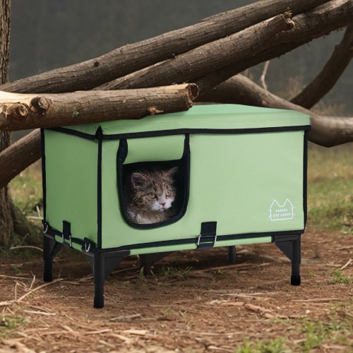Elevated Heated Cat House Cuboid Kitty Shelter with Adjustable Temperature