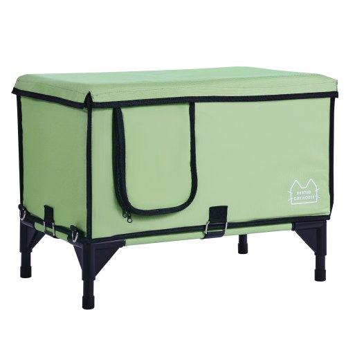 Elevated Heated Cat House Cuboid Kitty Shelter with Adjustable Temperature