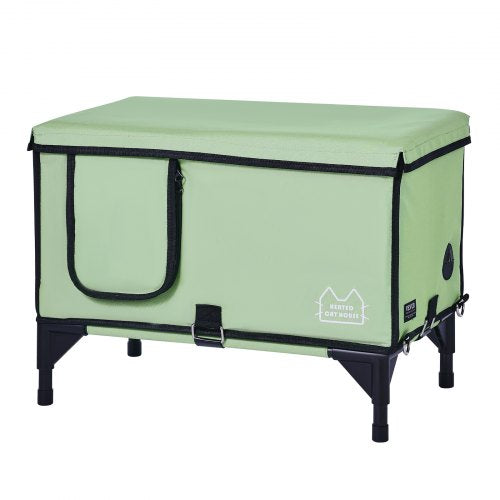Elevated Heated Cat House Cuboid Kitty Shelter with Adjustable Temperature