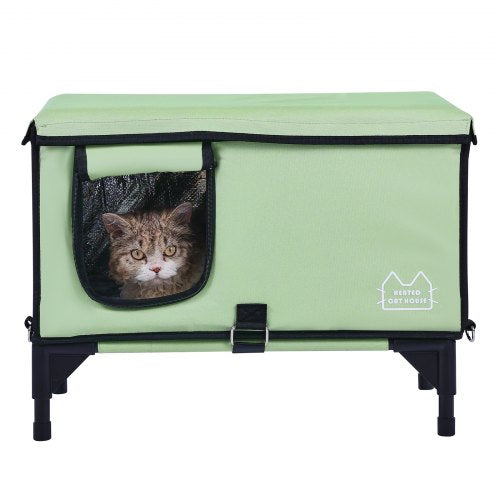 Elevated Heated Cat House Cuboid Kitty Shelter with Adjustable Temperature