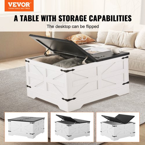 315 Farmhouse Coffee Table Hinged Square Coffee Table with Large Storage