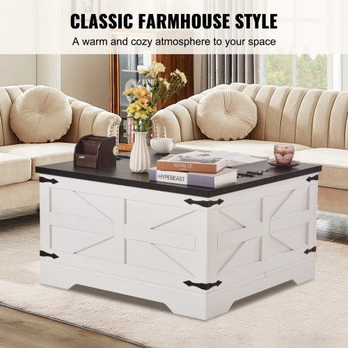 315 Farmhouse Coffee Table Hinged Square Coffee Table with Large Storage