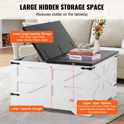 315 Farmhouse Coffee Table Hinged Square Coffee Table with Large Storage