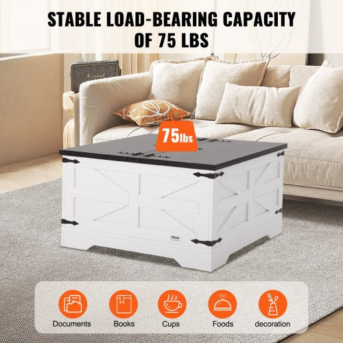 315 Farmhouse Coffee Table Hinged Square Coffee Table with Large Storage