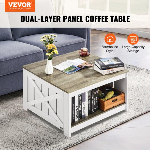 315 Farmhouse Coffee Table Square Coffee Table with Open Storage