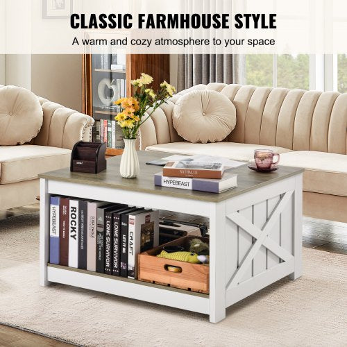 315 Farmhouse Coffee Table Square Coffee Table with Open Storage