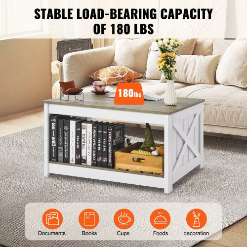 315 Farmhouse Coffee Table Square Coffee Table with Open Storage