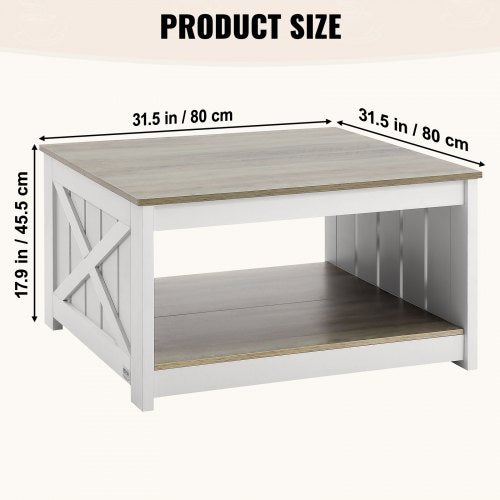 315 Farmhouse Coffee Table Square Coffee Table with Open Storage