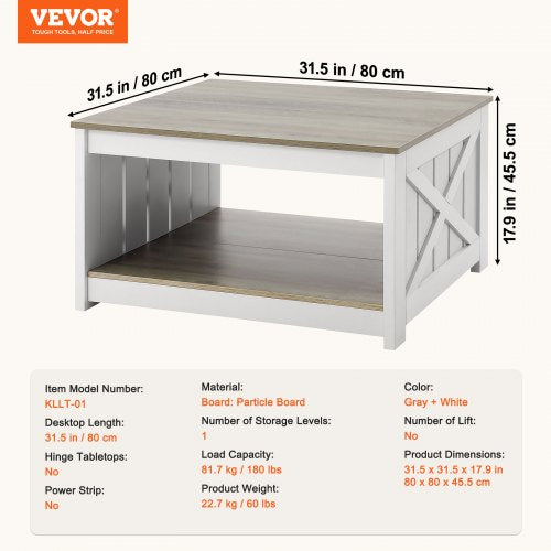 315 Farmhouse Coffee Table Square Coffee Table with Open Storage