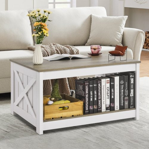 315 Farmhouse Coffee Table Square Coffee Table with Open Storage