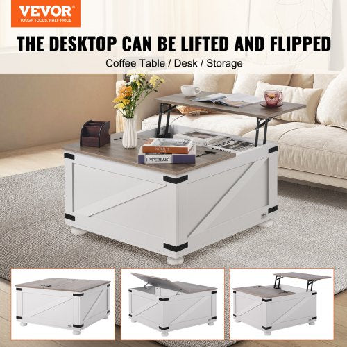 315 Farmhouse Coffee Table Hinged Lift Top Coffee Square Table with Storage