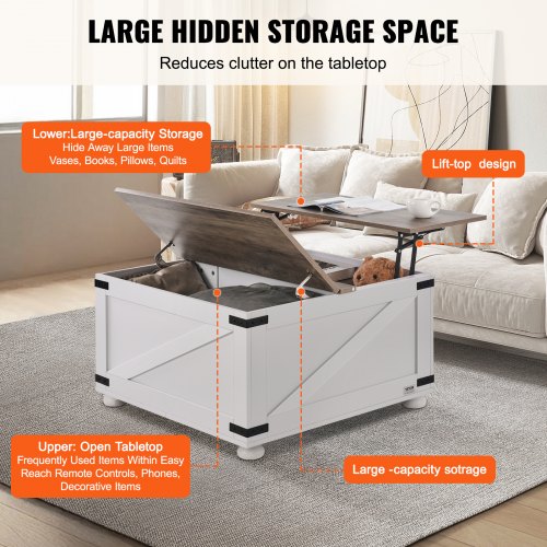 315 Farmhouse Coffee Table Hinged Lift Top Coffee Square Table with Storage