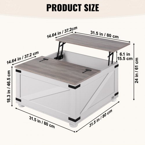 315 Farmhouse Coffee Table Hinged Lift Top Coffee Square Table with Storage