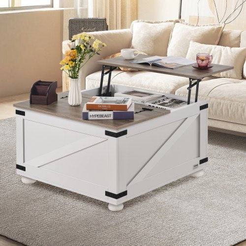 315 Farmhouse Coffee Table Hinged Lift Top Coffee Square Table with Storage