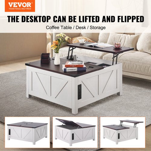 36 Farmhouse Coffee Table Hinged Lift Top Square Coffee Table with Builtin