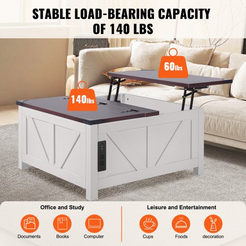 36 Farmhouse Coffee Table Hinged Lift Top Square Coffee Table with Builtin