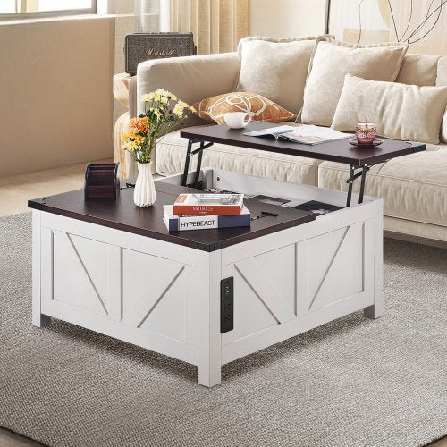 36 Farmhouse Coffee Table Hinged Lift Top Square Coffee Table with Builtin